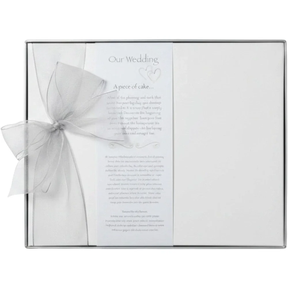 Tessera Publishing Our Wedding Memory Book White Silk Silver Bow Keepsake Album